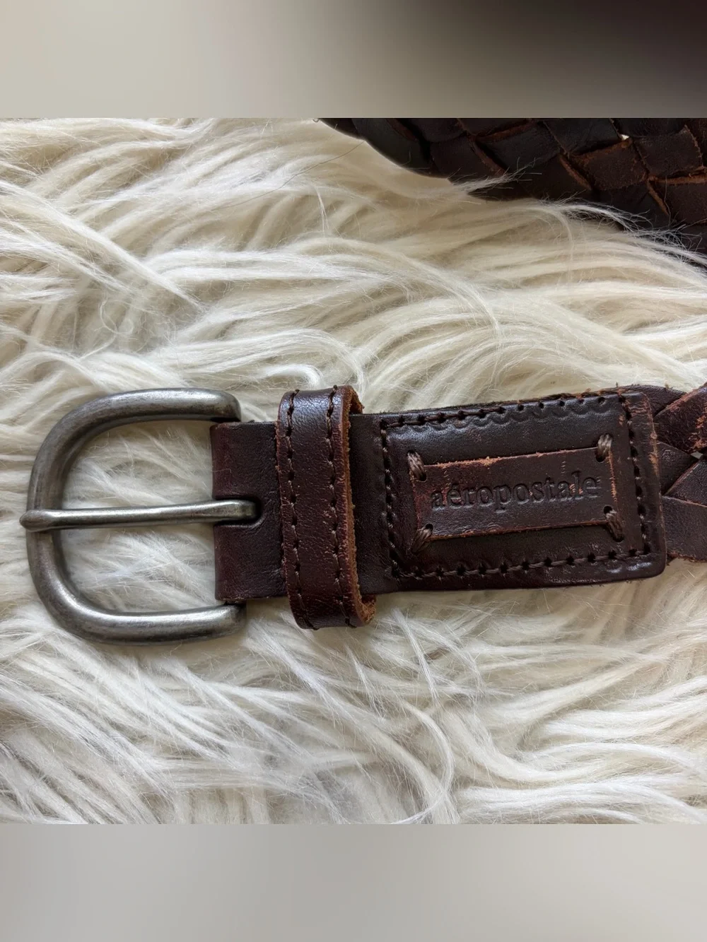 Y2K Aeropostale Brown Leather Braided Belt Silver Buckle Men’s Size 36-38 (42”)